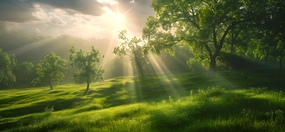 春天阳光树林草地风景摄影图片